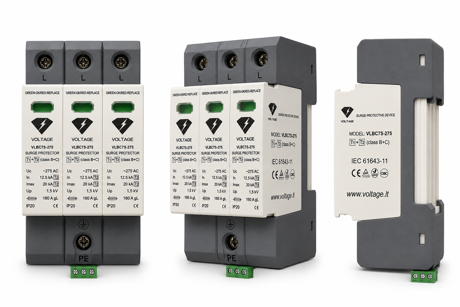VOLTAGE Viršįtampių ribotuvas VLBC7S-275/3P B+C (su indikacija)