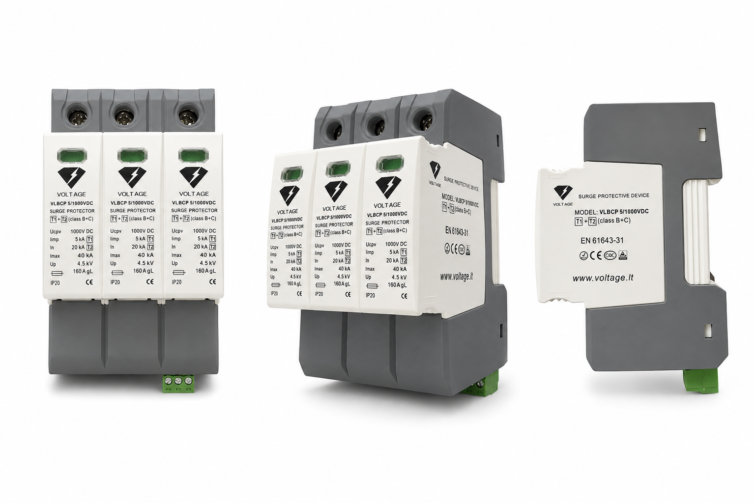 VOLTAGE Viršįtampių ribotuvas VLBCP 5/1000 VDC (B+C 3P 1000VDC) saulės elektrinėms (su indikacija)